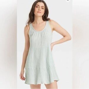 Universal Thread Green and Blue Textured Linen Dress